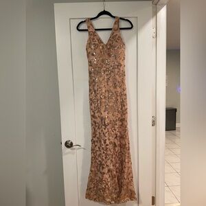 City Studio Rose Gold Sequin Maxi Dress